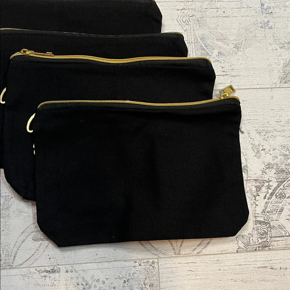 Black and Gold Bridesmaid Makeup Bag Set of 4